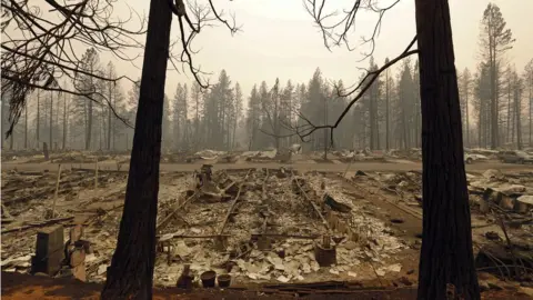 LA Times via Getty Mobile home park burned out