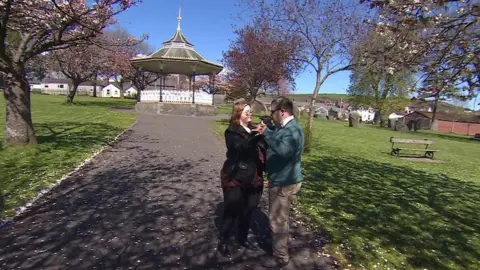 Chris and Ffion dance the waltz in Carmarthen Park