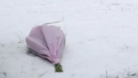 PA Flowers left in the snow outside the house