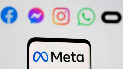 Reuters A photo that shows meta with Facebook, Messenger, Instagram and WhatsApp logos above