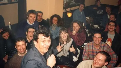 Frog & Bucket Comedy night at the Frog & Bucket with comedian Caroline Aherne (centre) and musician Peter Hook in the crowd