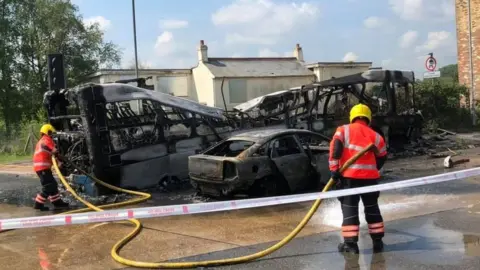 Cambs Fire and Rescue Fire crews at scene of crash