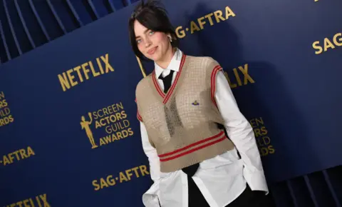 Getty Images US singer songwriter Billie Eilish arrives for the 30th Annual Screen Actors Guild awards at the Shrine Auditorium in Los Angeles, February 24, 2024