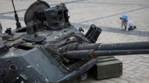 Reuters Destroyed Russian infantry vehicle on display in Kyiv