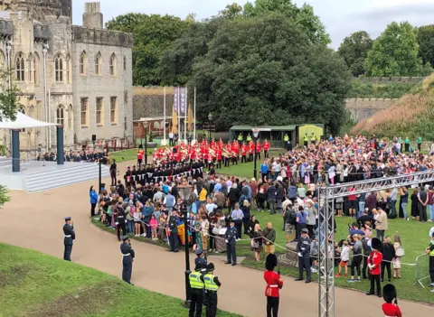 BBC People take up their positions ahead of the proclamation ceremony in Cardiff Castle