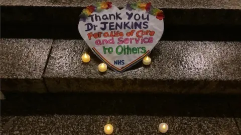 Tribute on the steps of National Museum Cardiff