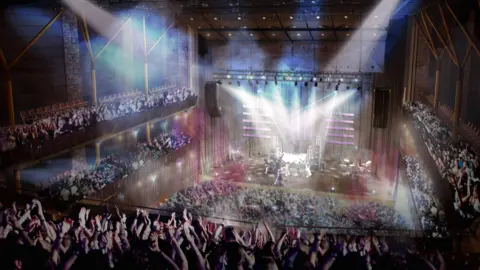 Bristol Beacon An artist's impression of the main Bristol Beacon auditorium showing a rock concert audience