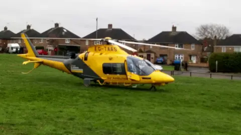 Hoewood Area Residents & Tenants Association helicopter lands outside houses in Bulwell