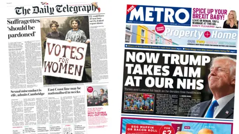 Daily Telegraph and Metro front pages for 06/02/18
