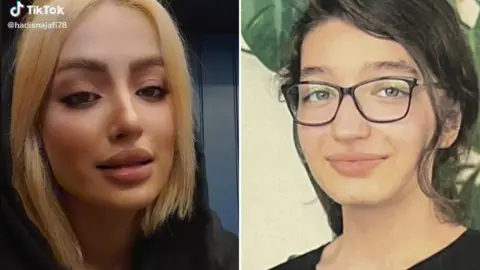 TikTok/Facebook Photos of Hadis Najafi (L) and Sarina Esmailzadeh (R)