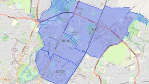 Leicestershire Police Map showing the area covered by the extra police powers