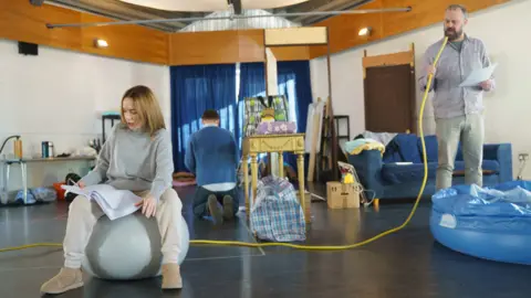 Ash Mills Laura Main and David Partridge in rehearsals for One Last Push