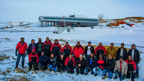 National Centre for Antarctic and Ocean Research Team photo in Antarctica