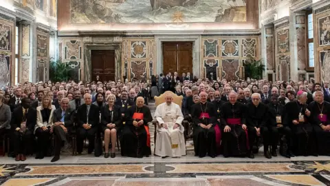 Pontifical Academy for Life Pope Francis sits in the Apostolic Palace, surrounded by members of the Pontifical Academy of Life