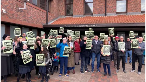 Campaigners outside Gateshead Civic Centre