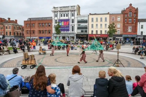 Stockton International Riverside Festival Performers on Sirf Green get the event under way on Thursday