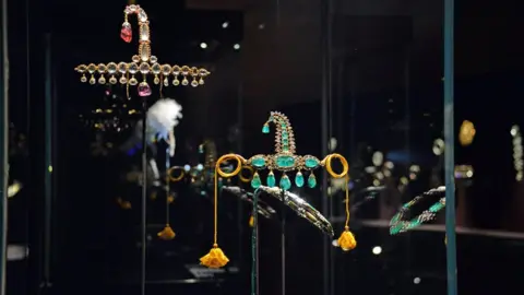 EPA Jewels on display at the "Treasures of the Mughals and Maharajahs" Exhibition at Venice's Doge"s Palace in Venice, Italy on 3 January 2018.
