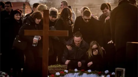 AFP Relatives and friends attend a funeral of murdered Slovak investigative journalist Jan Kuciak in Stiavnik, Slovakia, on Â March 3, 2018.