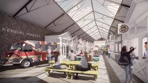 Westmorland and Furness Council Artist's impression of a revamped Market Hall in Kendal