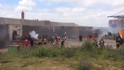 Visit Felixstowe The first land battle of the Royal Marines was re-enacted at Landguard Fort in Suffolk.