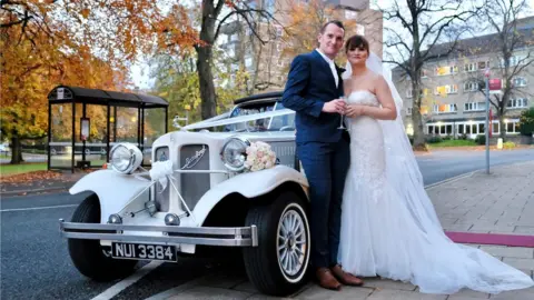 Ben Jamieson photography Craig and Kirsty Williams next to a vintage car