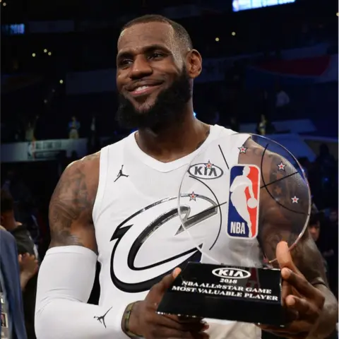 Getty Images LeBron James holding the Most Valuable Player trophy