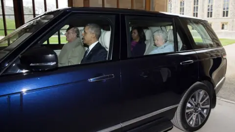 WPA Pool Prince Philip, Queen Elizabeth, and the Obama's in the car