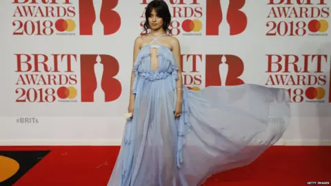 Getty Images Camila Cabello poses on the red carpet on arrival for the BRIT Awards 2018 in London on February 21, 2018