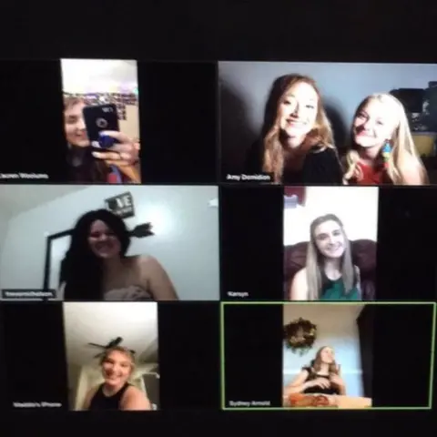 Lauren Woolums Isabella and her friends holding a chat on Zoom