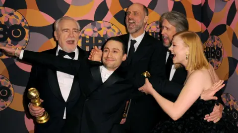 Getty Images (L-R) Brian Cox, Kieran Culkin, Jesse Armstrong, Alan Ruck and Sarah Snook attend HBO's Official 2020 Golden Globe Awards After Party in Los Angeles, California.