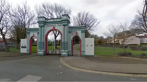 Google Entrance to Fleetwood Memorial Park in Lancashire