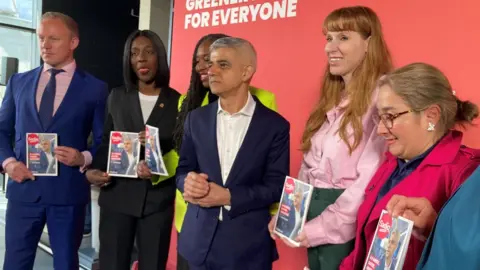 Sadiq Khan (centre) alongside Labour's deputy leader Angela Rayner (second right)