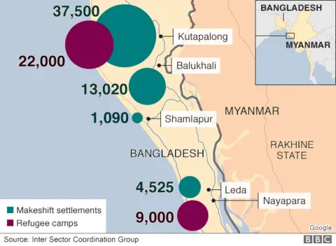 Map: Displaced people and refugees in Bangladesh