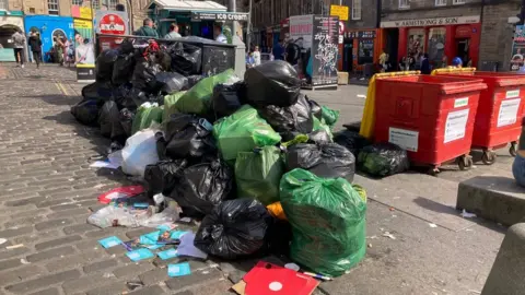 Waste has been bagged in the Grassmarket