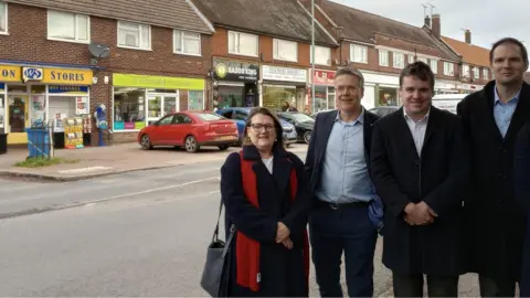 Ipswich Borough Council From left to right, Bryony Rudkin, deputy leader at Ipswich Borough Council, Paul West, cabinet member for Ipswich at Suffolk County Council, Tom Hunt, Ipswich MP, and Dr Dan Poulter, MP for Central Suffolk and Ipswich North, at Meredith Road shops