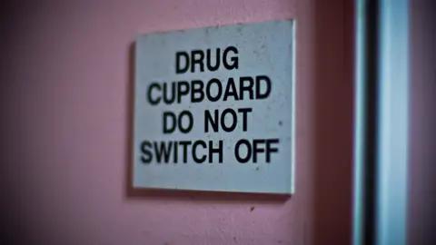 Project Mayhem Sign at Aston Hall "Drug Cupboard do not switch off"