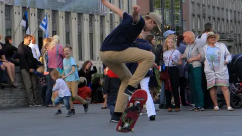 AFP A skateboarder in Tallinn's Freedom Square