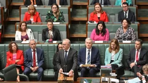 EPA-EFE Anthony Albanese addresses parliament