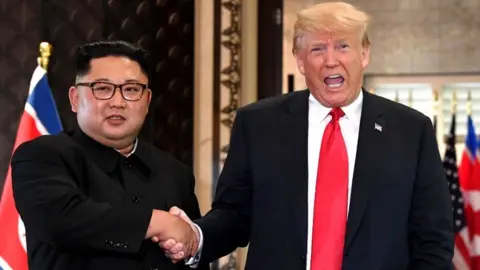 AFP Kim Jong-un and Donald Trump at the June summit in Singapore