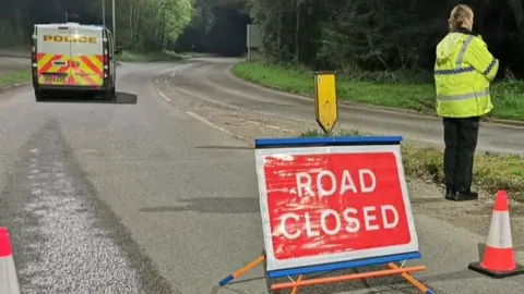 A396 with 'road closed' sign