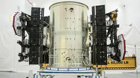 SPACEX The two SpaceX satellites either side of the adaptor that held them in the rocket