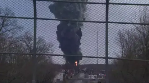 Smoke billowing from derailed train in Ohio