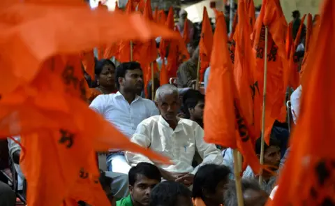 Getty Images Hindu right-wing groups in a protest against the alleged 'Love Jihad' movement in Delhi in September 2014