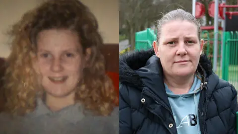 Pictures of Sally Ambridge as a young woman and as she looks now