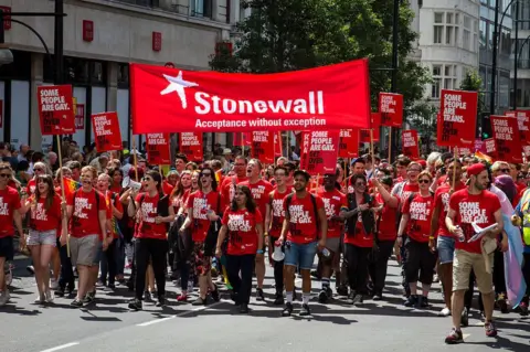 Getty Images People supporting Stonewall during Pride London on 27 July 2015