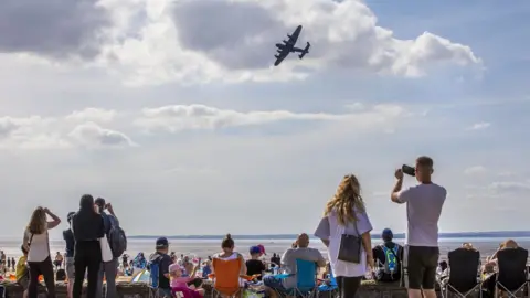 Paul Box Lancaster bomber flying during the Weston Air Show