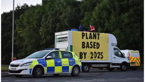 Animal Rebellion Animal rebellion protesters on site in Scunthorpe