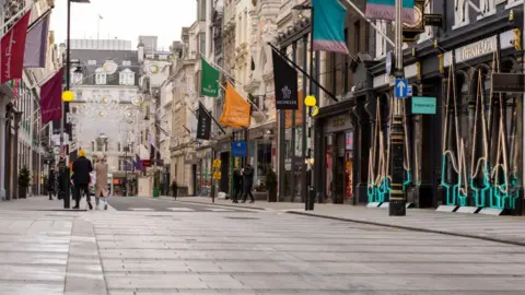 Getty Images Bond Street in central London seen almost deserted on 3 January 2021