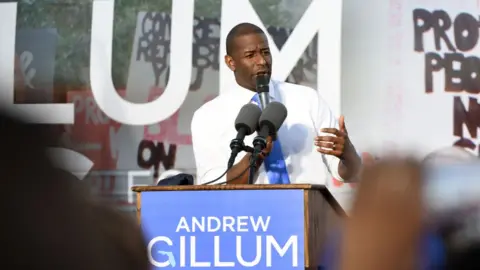Getty Images Florida Democratic gubernatorial nominee, Tallahassee Mayor Andrew Gillum, speaks to supporters at a rally.