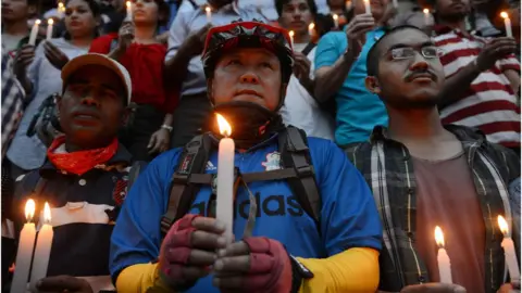 Getty Images A vigil held for the 16 Sherpas who died in the avalanche